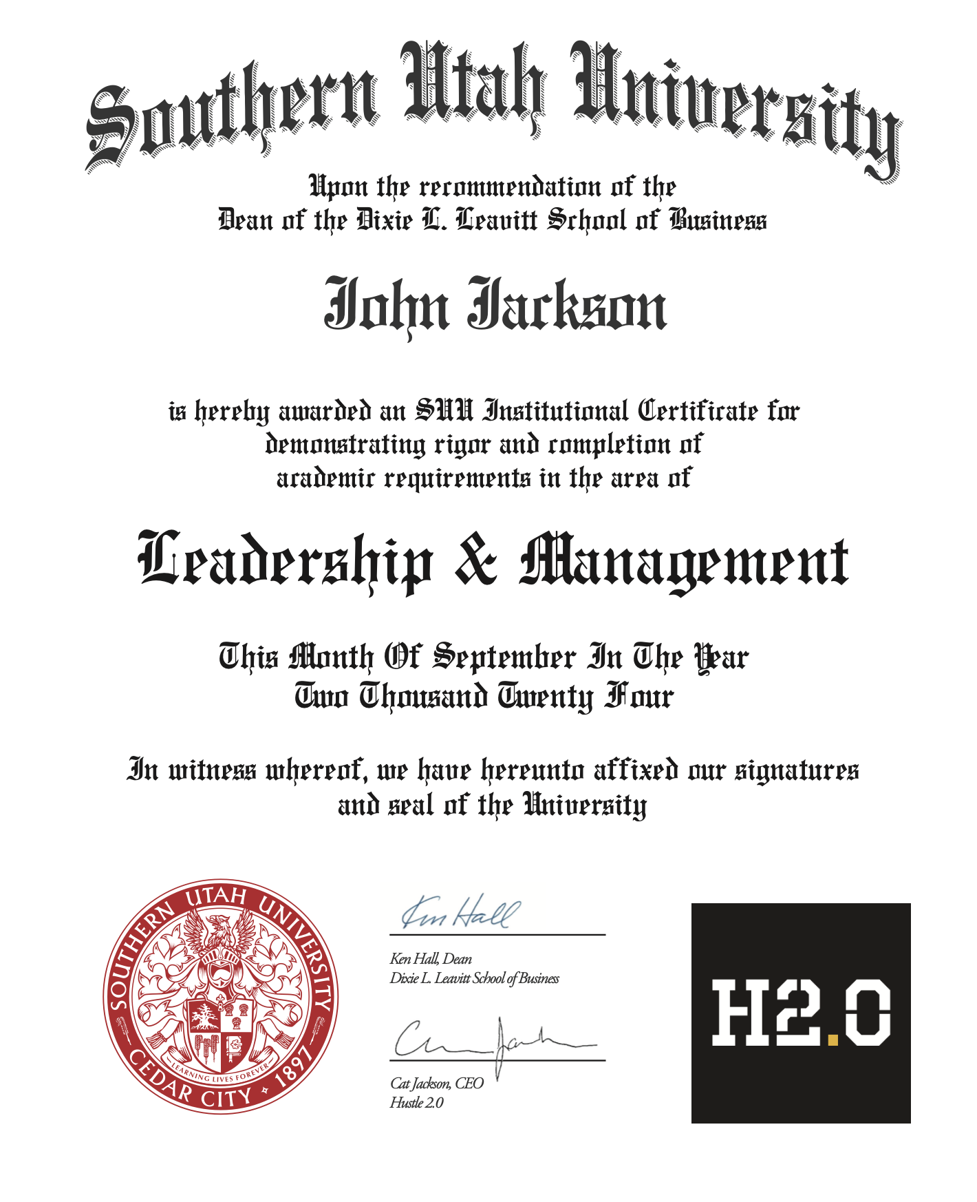 SUU certificate